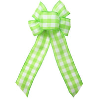 Wired Buffalo Plaid Lime Green & White Linen Bows (2.5"ribbon~6"Wx10"L) - Alpine Holiday Bows